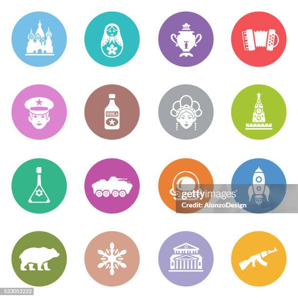 russian icon set - red square stock illustrations