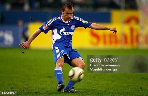Rafinha von Schalke waehrend des Bundesliga Spiels, zwischen FC Schalke 04 und FC Bayern Muenchen in der Veltins Arena am 3. April 2010 in...