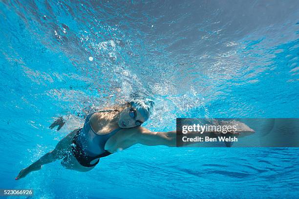 underwater view of swimmer - fitness or vitality or sport and women stock pictures, royalty-free photos & images