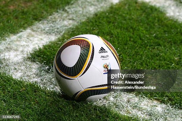 Jabulani, the official FIFA WM 2010 matchball is seen during the Bundesliga match between FC Bayern Muenchen and Borussia Moenchengladbach at Allianz...