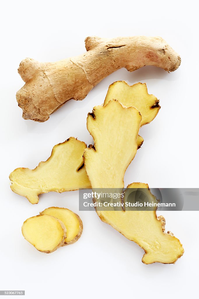 Ginger -Zingiber officinale-, sliced