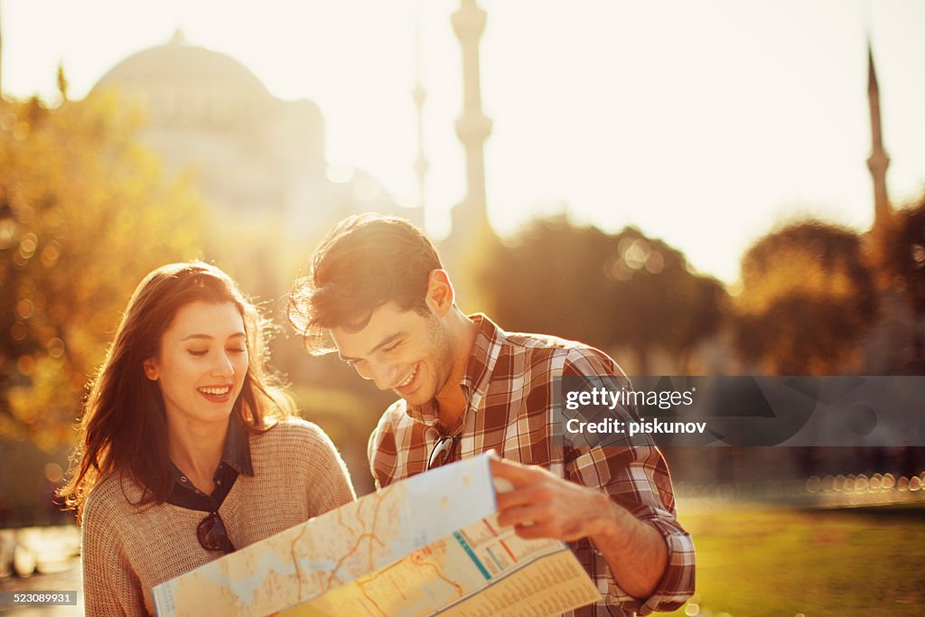 Turkish Couple Use Paper Map