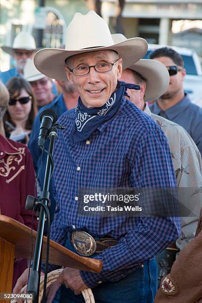 Television and film legend Johnny Crawford speaks at his star unveiling ceremony at The Walk of Western Stars on April 21, 2016 in Newhall,...