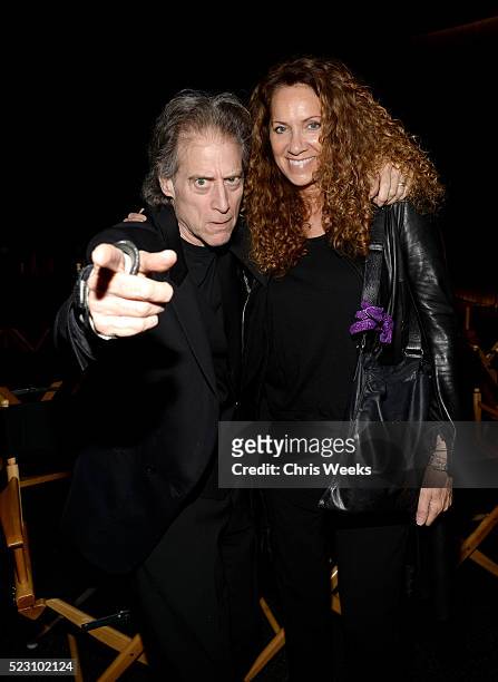 Actor/comedian Richard Lewis and Joyce Lapinsky attend the opening of REFUGEE Exhibit at Annenberg Space For Photography on April 21, 2016 in Century...