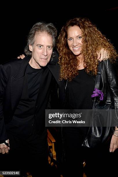 Actor/comedian Richard Lewis and Joyce Lapinsky attend the opening of REFUGEE Exhibit at Annenberg Space For Photography on April 21, 2016 in Century...