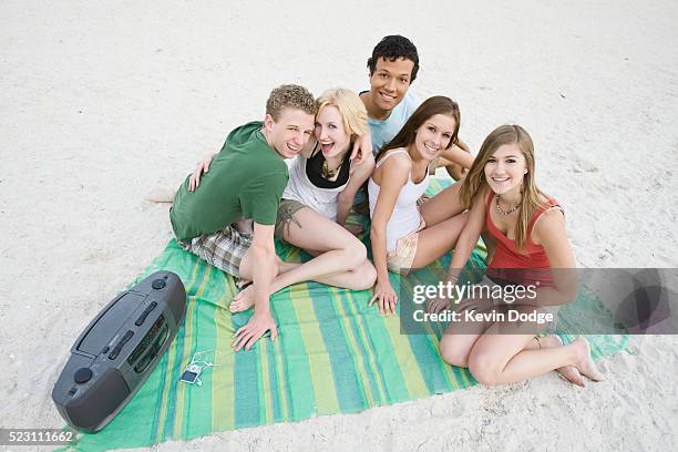 teens hanging out on beach - girls boom box stock pictures, royalty-free photos & images