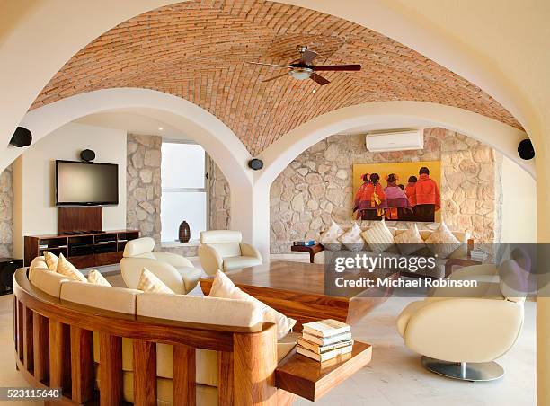 living room in villa guillermo - brick arch stock pictures, royalty-free photos & images