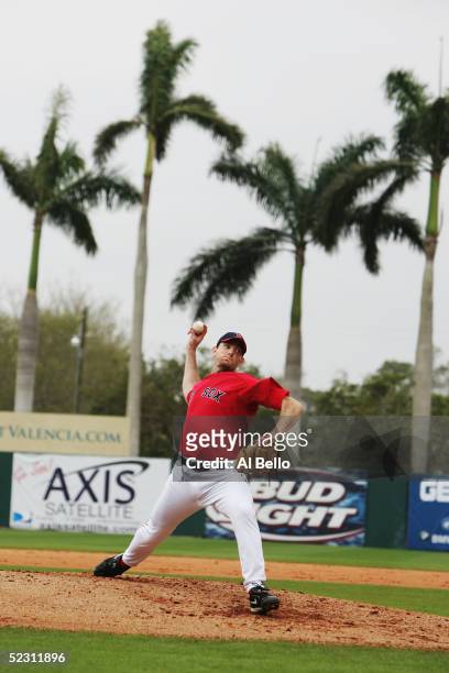 Matt Clement of the Boston Red Sox pitches between innings against the Minnesota Twins during their Pre Season game on March 8, 2005 at City of Palms...