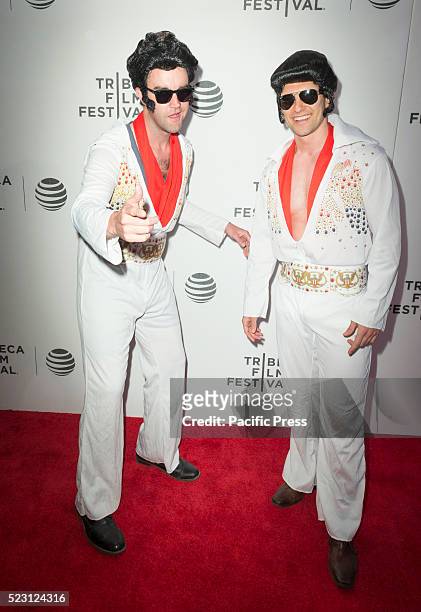 Elvis Presley impersonators attend premiere of movie Elvis & Nixon during Tribeca film festival at BMCC.
