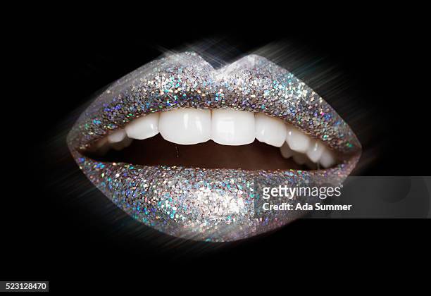 lips with silver glitter lipstick - silver lipstick stock pictures, royalty-free photos & images