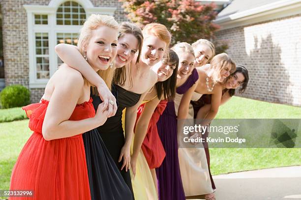 high school students dressed for a prom - prom stockfoto's en -beelden