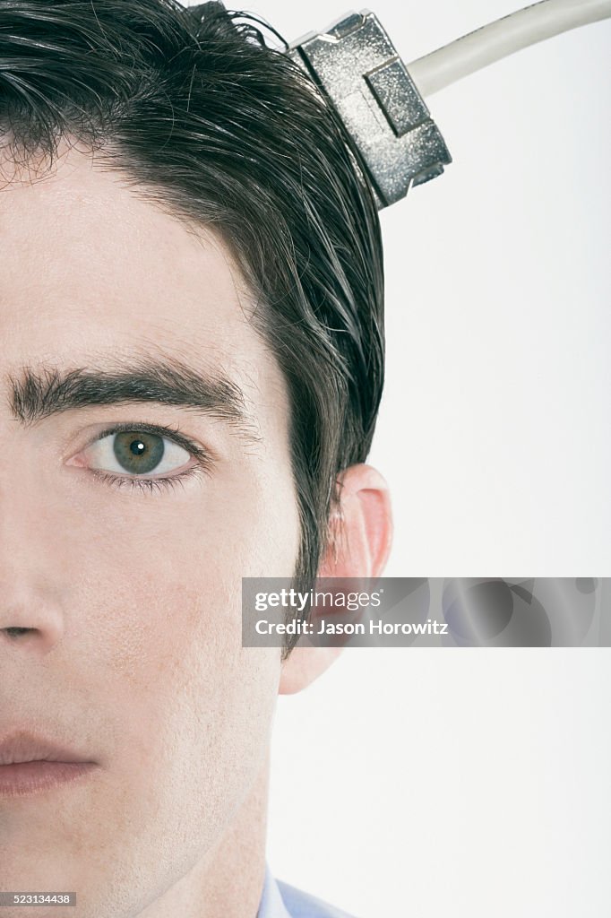 Man Plugged In Computer Cable Plugged Into Mans Head High-Res Stock Photo - Getty Images