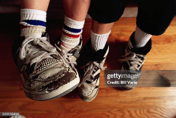 children's scuffed shoes - dirty sock stock pictures, royalty-free photos & images