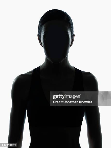 symmetrical studio shot of female silhouette, white background - person silhouette stockfoto's en -beelden