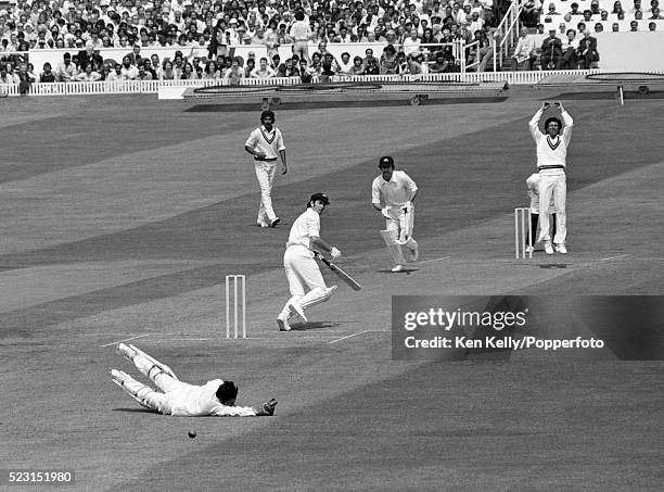 Near miss for Australian batsman Rick McCocker who edges a ball from Asif Iqbal past Pakistan wicketkeeeper Wasim Bari during their Prudential World...