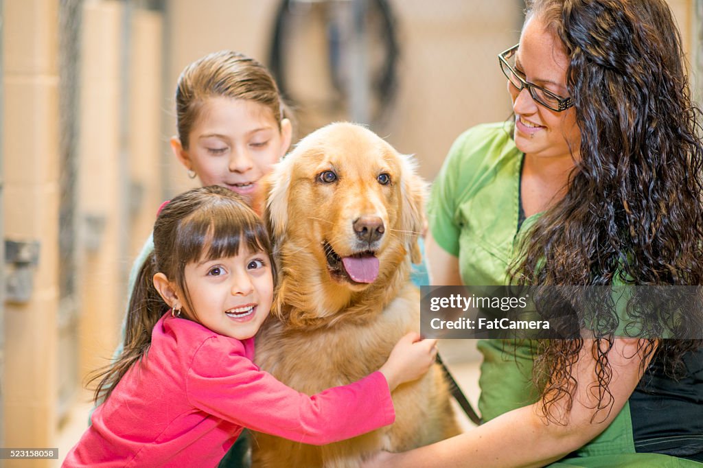 Duas irmãs adopção de um cão