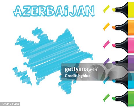 Azerbaijan map hand drawn on white background, blue highlighter Azerbaijan map hand drawn on white background, blue highlighter