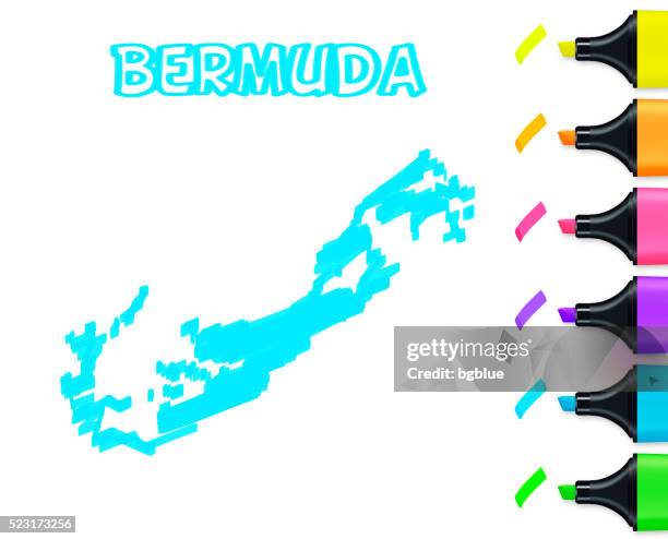 bermuda map hand drawn on white background, blue highlighter - bermuda stock illustrations