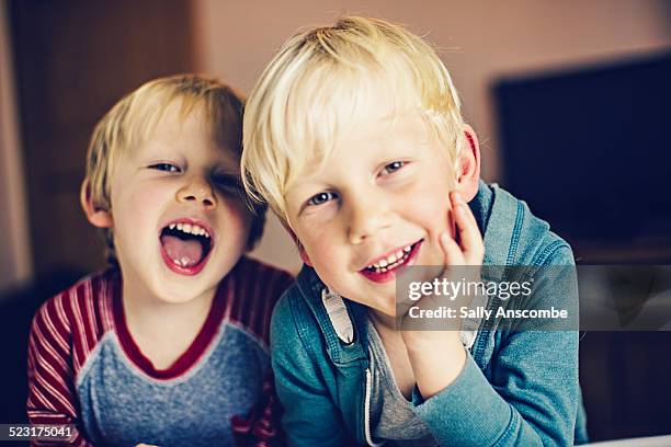 two happy smiling little boys - solo bambini maschi foto e immagini stock