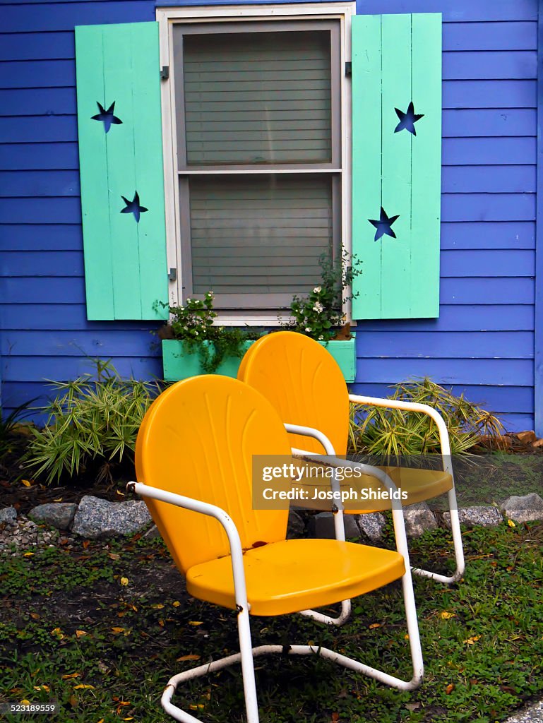 Retro yellow lawn chairs