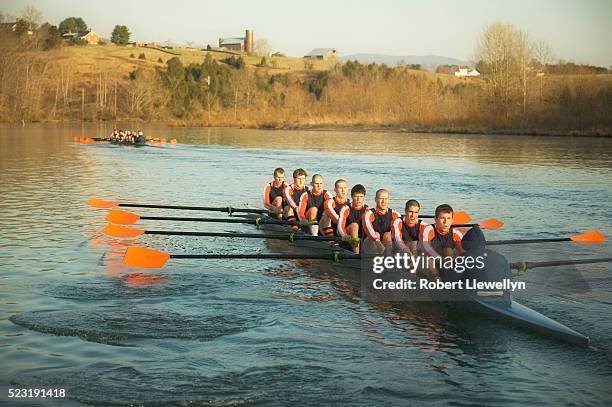 rowing team practicing - coxswain stock pictures, royalty-free photos & images