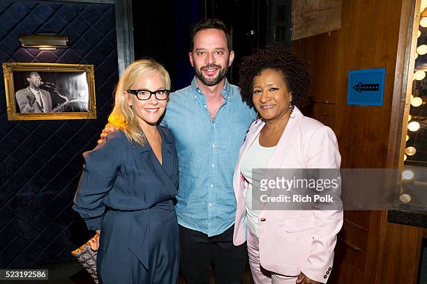 Rachel Harris, Nick Kroll and Wanda Sykes pose back stage at the Keep It Clean Comedy Benefit for Waterkeeper Alliance at Avalon on April 21, 2016 in...