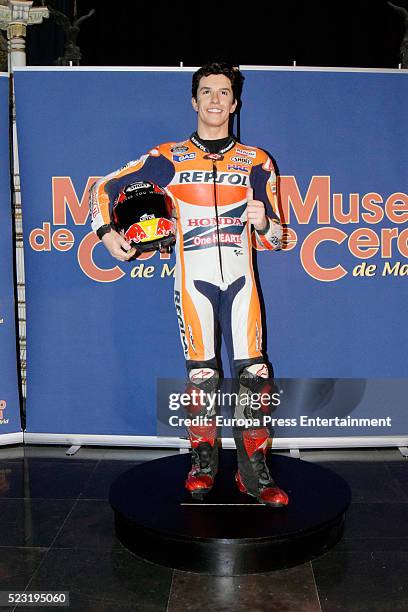 Moto GP rider Marc Marquez's wax figure is displayed at Wax Museum on April 21, 2016 in Madrid, Spain.