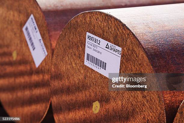 Copper rods sit on storage racks following manufacture at the Aurubis AG metals plant in Hamburg, Germany, on Thursday, April 21, 2016. China has...