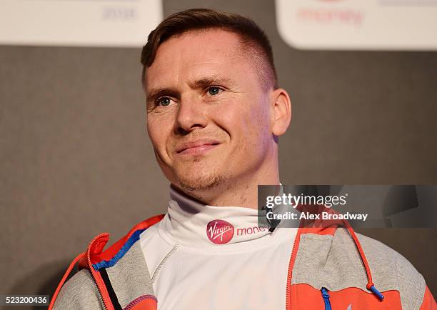 David Weir of Great Britain attends a press conference ahead of the Virgin Money London Marathon at The Tower Hotel on April 22, 2016 in London,...