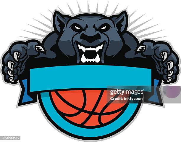 bildbanksillustrationer, clip art samt tecknat material och ikoner med panther jumping over a basketball design - jaguar