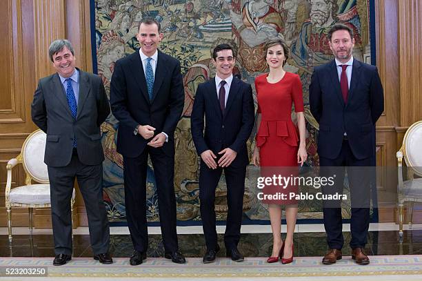 Miguel Cardenal King Felipe VI of Spain and Queen Letizia of Spain meet Javier Fernandez at Zarzuela Palace on April 22, 2016 in Madrid, Spain.