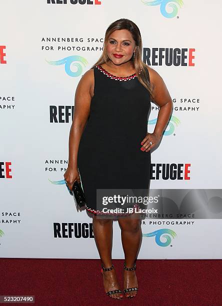 Mindy Kaling attends the opening of REFUGEE Exhibit at Annenberg Space For Photography on April 21, 2016 in Century City, California. (