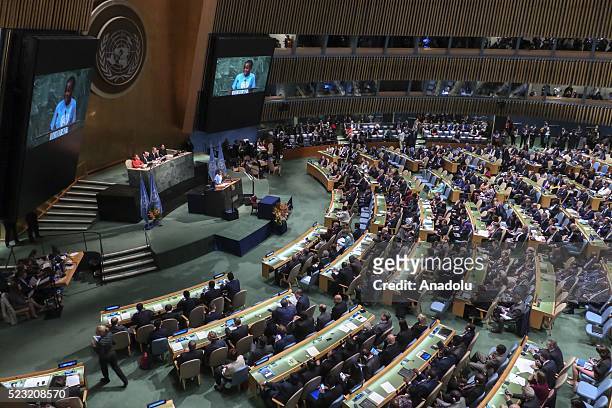 General view of the signing ceremony for the Paris Agreement on climate change is seen at U.N. Headquarters in New York, USA on April 22, 2016.