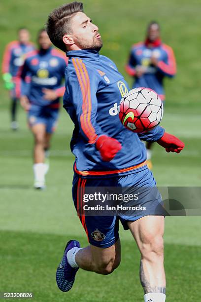 Fabio Borini warms up during Sunderland AFC training session at The Academy of Light on April 22, 2016 in Sunderland, England.