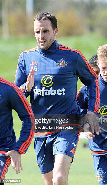 John O'Shea during Sunderland AFC training session at The Academy of Light on April 22, 2016 in Sunderland, England.