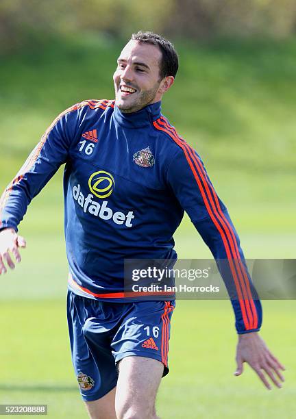 John O'Shea during Sunderland AFC training session at The Academy of Light on April 22, 2016 in Sunderland, England.