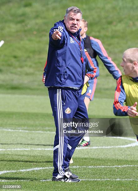 Manager Sam Allardyce takes charge during Sunderland AFC training session at The Academy of Light on April 22, 2016 in Sunderland, England.