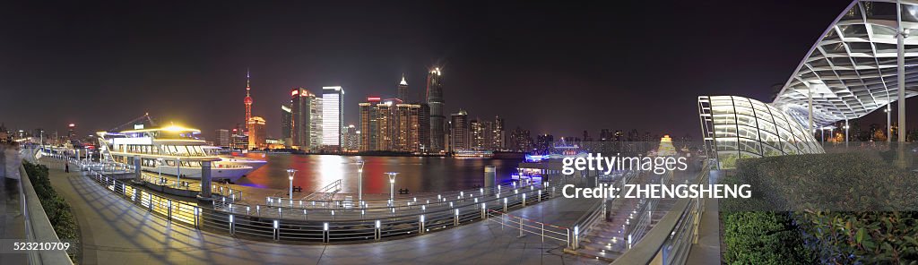 Shanghai Bund Pier panoramic skyline of night