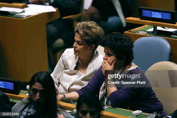 Brazilian President Dilma Rousseff attends the United Nations Signing Ceremony for the Paris Agreement climate change accord that came out of...