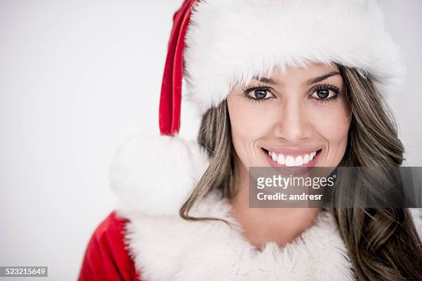 female santa looking happy - mrs claus stock pictures, royalty-free photos & images
