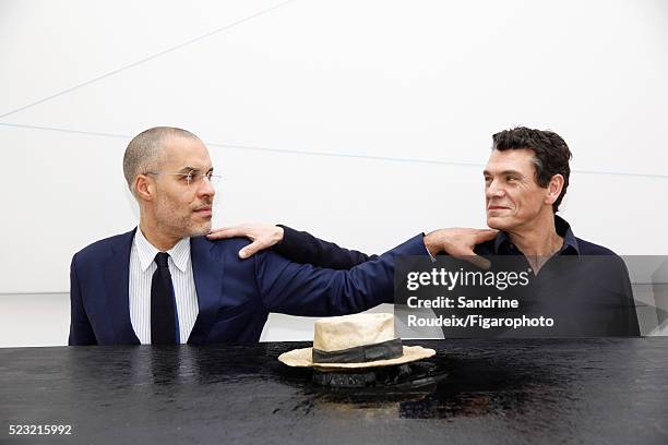 Singer Marc Lavoine and gallery owner Kamel Mennour are photographed for Madame Figaro on February 15, 2016 in Paris, France. PUBLISHED IMAGE. CREDIT...