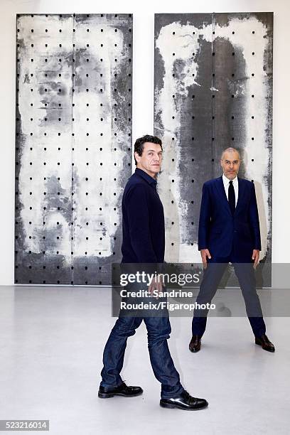 Singer Marc Lavoine and gallery owner Kamel Mennour are photographed for Madame Figaro on February 15, 2016 in Paris, France. CREDIT MUST READ:...