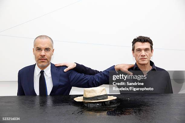 Singer Marc Lavoine and gallery owner Kamel Mennour are photographed for Madame Figaro on February 15, 2016 in Paris, France. CREDIT MUST READ:...