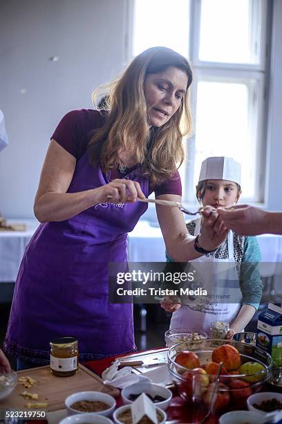 Sarah Wiener during the cooking event 'Wie schmeckt das denn?' hosted by the magazine ZEIT Leo and cook Sarah Wiener at Kalkscheune on April 22, 2016...