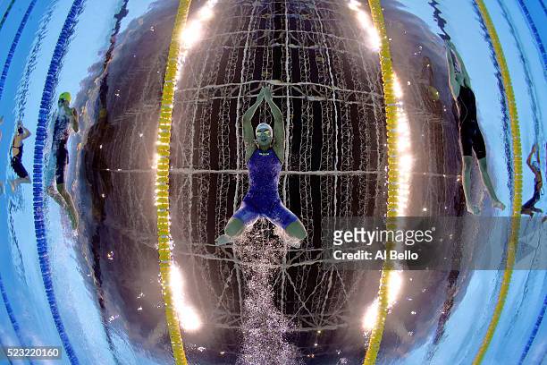 Pamela Souza of Brazil swims the Women's 100m Breastroke B Final during the Maria Lenk Trophy competition at the Aquece Rio Test Event for the Rio...