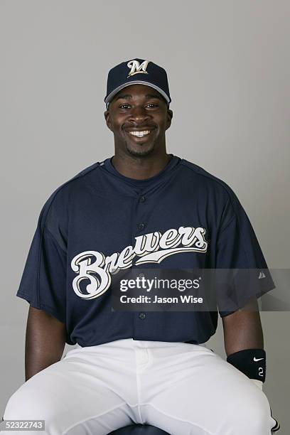 Bill Hall of the Milwaukee Brewers poses for a portrait during photo day at Maryvale Stadium on March 1, 2005 in Phoenix, Arizona.