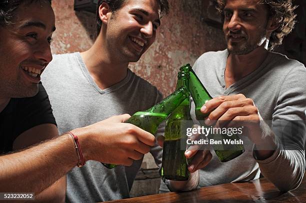 friends toasting - garrafa de cerveja imagens e fotografias de stock