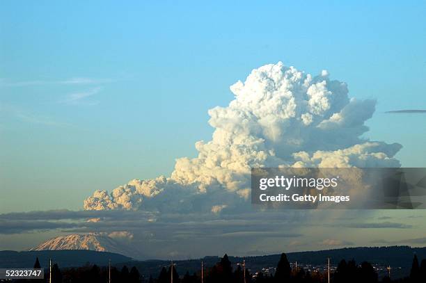 Mount St. Helens in Washington state is seen in this handout photo from the U.S. Geological Survey from the Cascade Volcano Observatory Office roof...