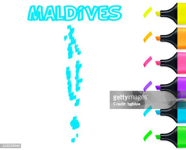 maldives map hand drawn on white background, blue highlighter - male maldives stock illustrations