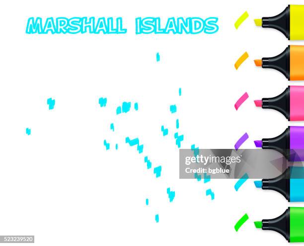 marshall-inseln karte handgezeichnet auf weißem hintergrund, blau textmarker - majuro stock-grafiken, -clipart, -cartoons und -symbole